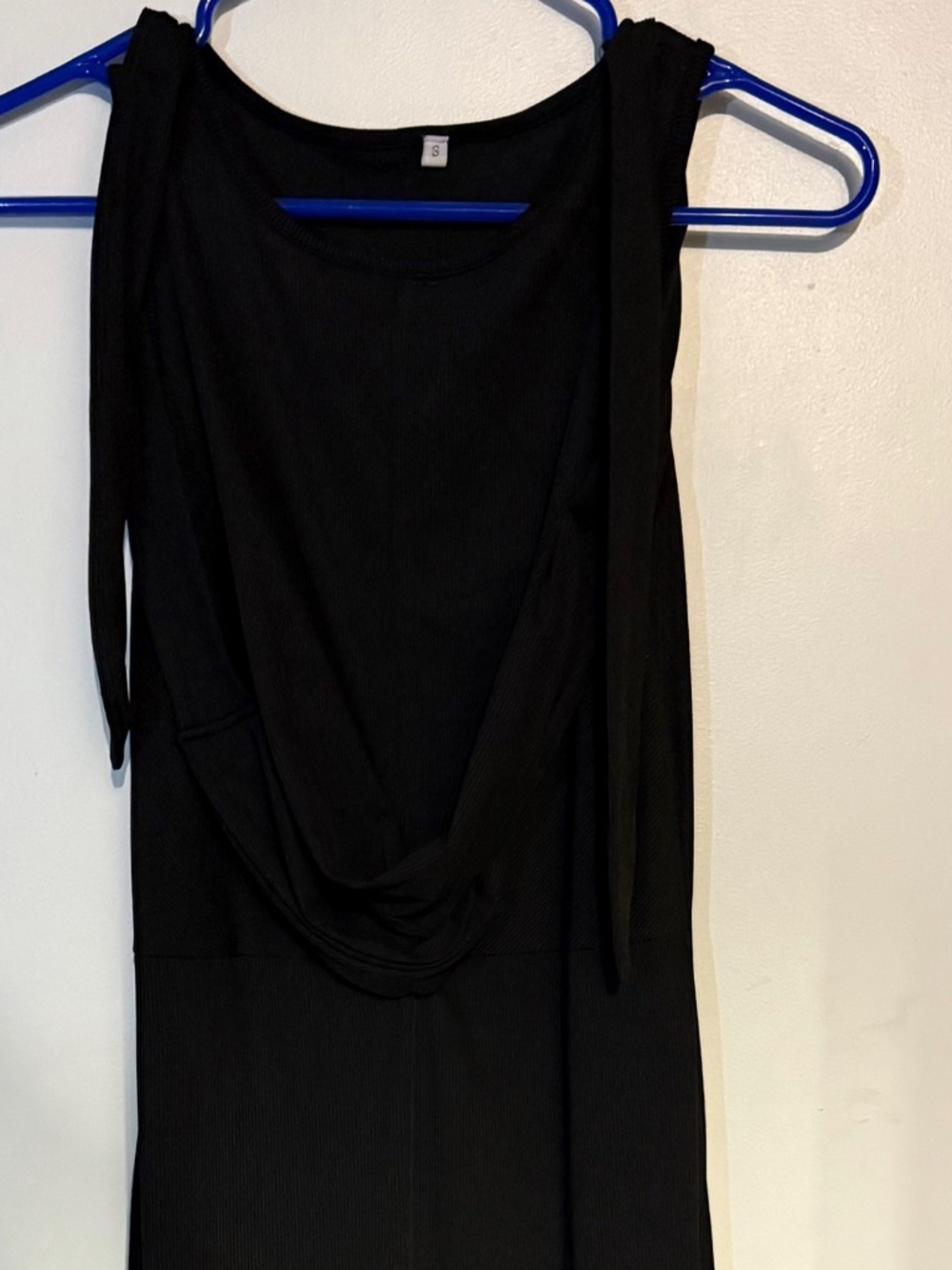 Black full length dress with tie around waist
